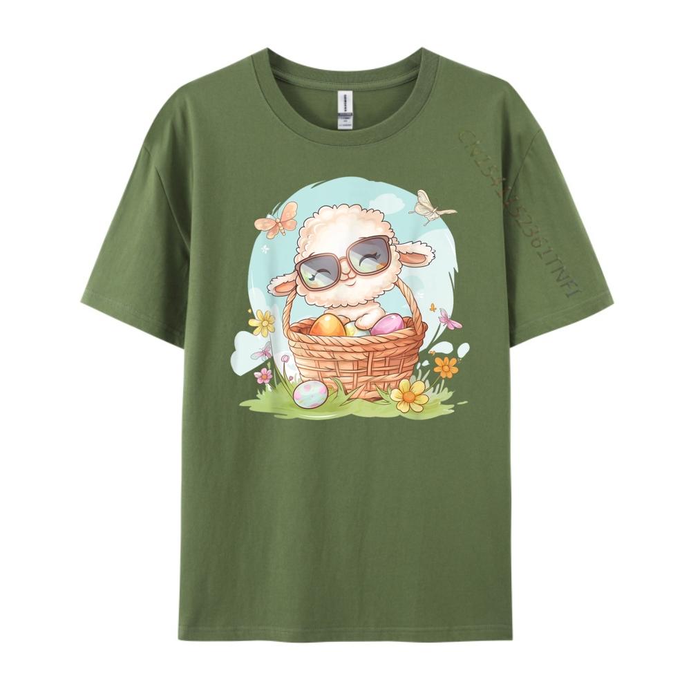 Cute Lamb With Glasses Easter Eggs Springtime Graphic Tees Tee Shirt Men Streetwear T Shirt Man Print