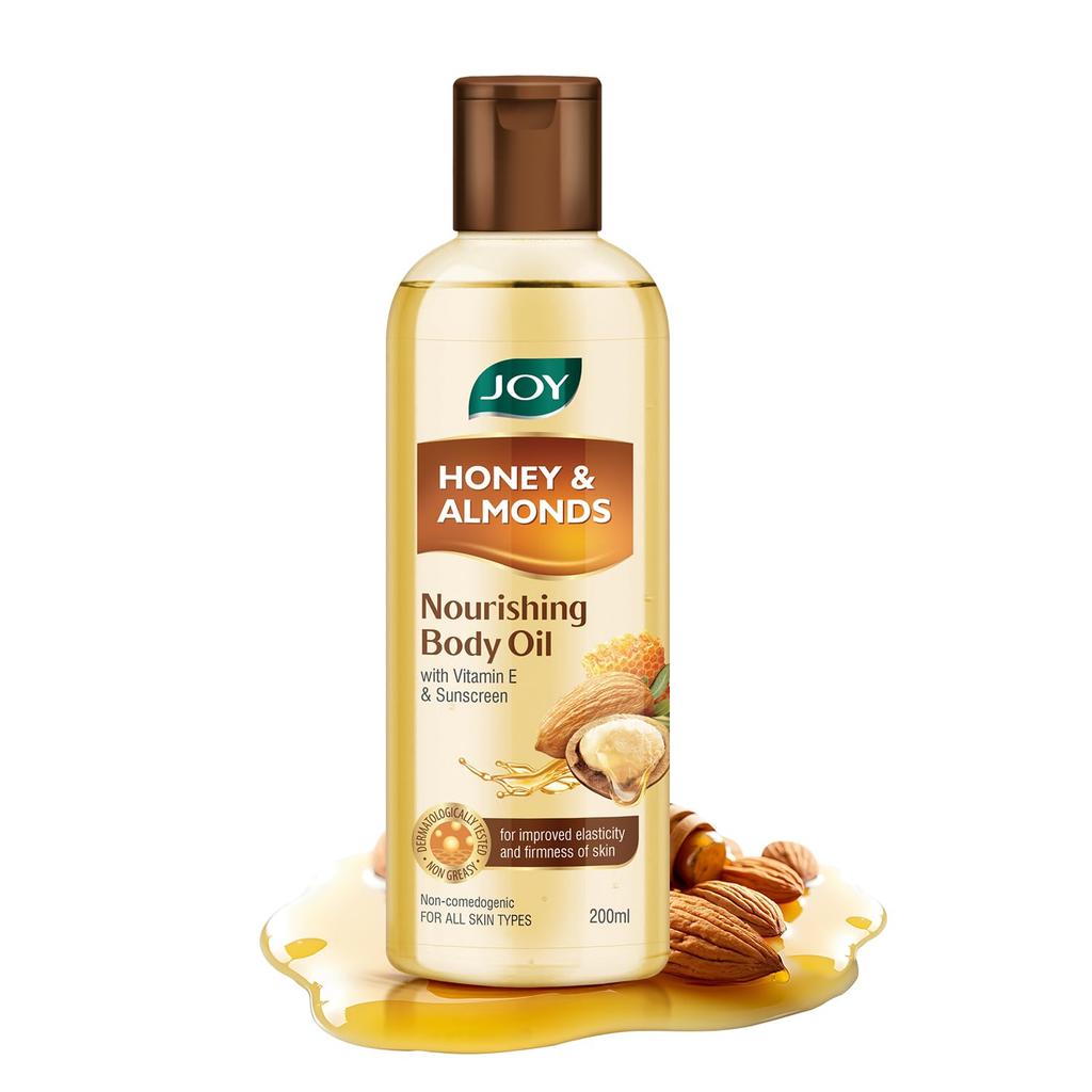Joy Honey & Almonds Body Oil 200 ml Pack of 1 – Daily Massage Oil for Full-Body Moisture & Summer Skin Relaxation