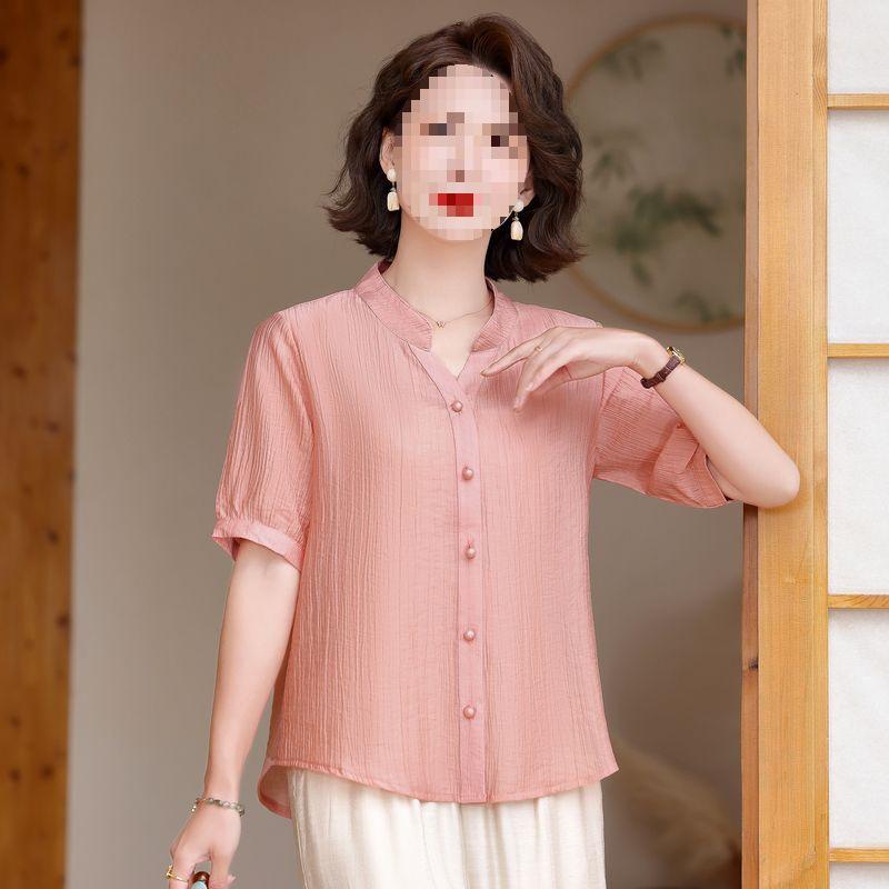 Summer Two-Piece Set: Elegant Short-Sleeved Top & Bottoms for Middle-Aged and Elderly Mothers