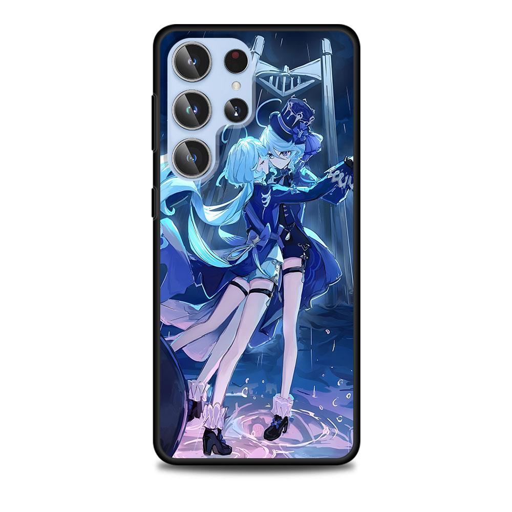 Cute Furina Genshin Impact Case for Samsung Galaxy S23 S21 S20 FE S24 S22 Ultra S10 S10e S9 Plus Soft Black TPU Phone Cover
