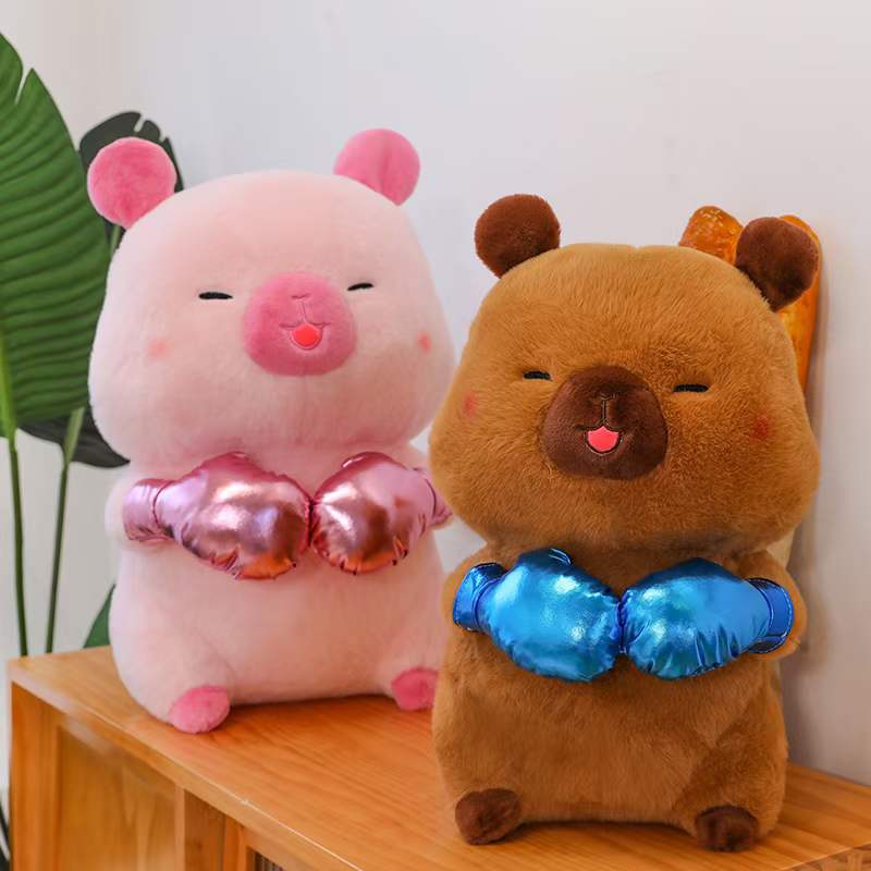 Plush Capybara Boxing Toy Dolls Pillow Smile Expression Children Birthday Gifts