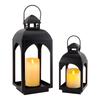 Vintage Set Of 2 Candle Lantern Black Metal Outdoor Lanterns Centerpieces for Patio Front Porch Wedding (Candles Included)