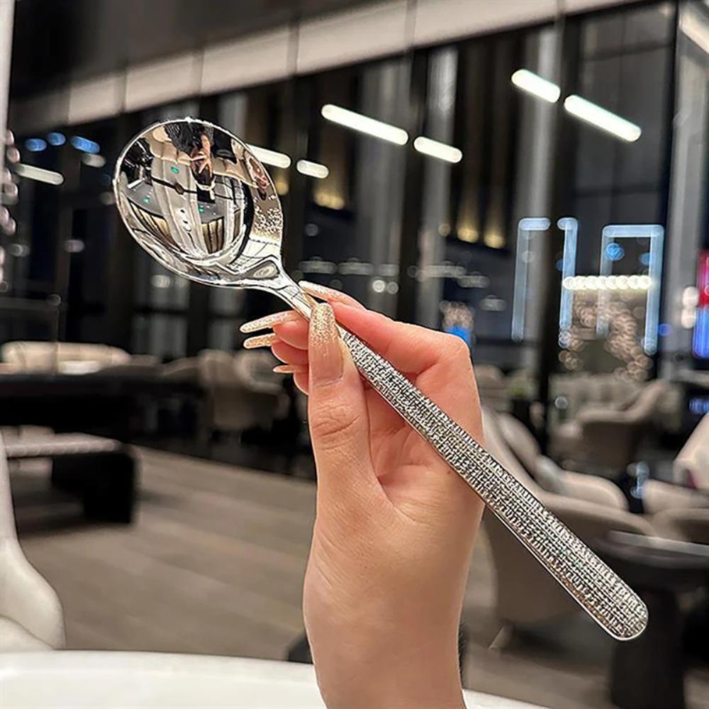 Hammer Pattern Dinner Spoon Korean Dessert Spoon Thickened Stainless Steel Soup Spoon  Dining Table