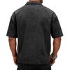 Men's Casual American Style Washed Cotton Vintage Short Sleeve Fitted Polo Shirt with Zip Collar Retro Trendy Design Comfortable Fit