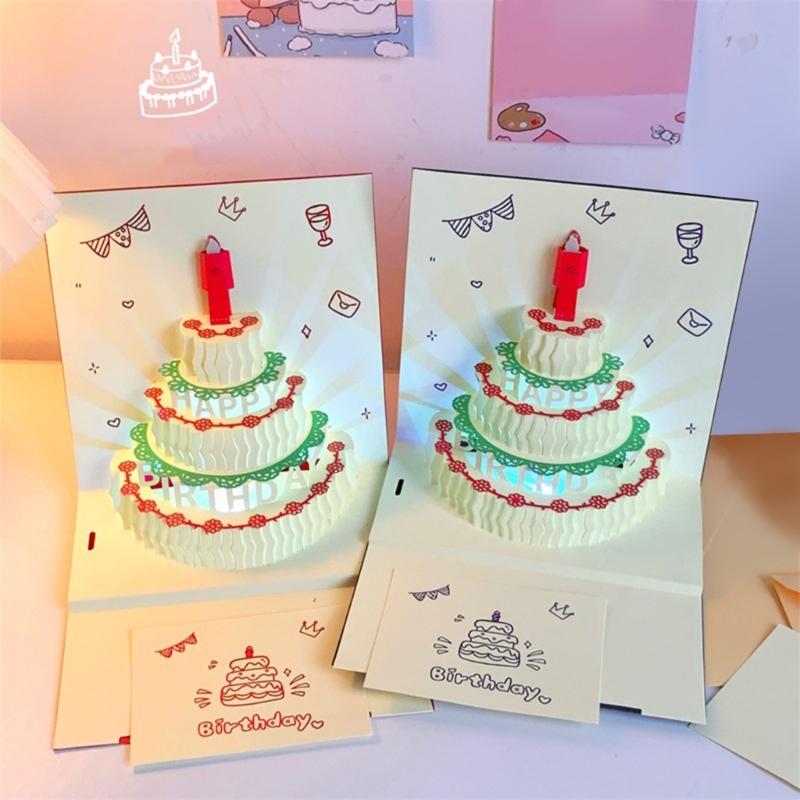 Musical 3D Birthday Cake Greeting Card Stylish 3D Popup Birthday Cake Card With Musical Feature And Light Display