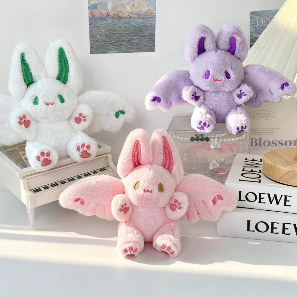 Flying Bat Rabbit Plush Toy Purple Pink White Backpack Charm For Boys Girls Kid Desk Adorable Unique Stuffed Animal Gift Present
