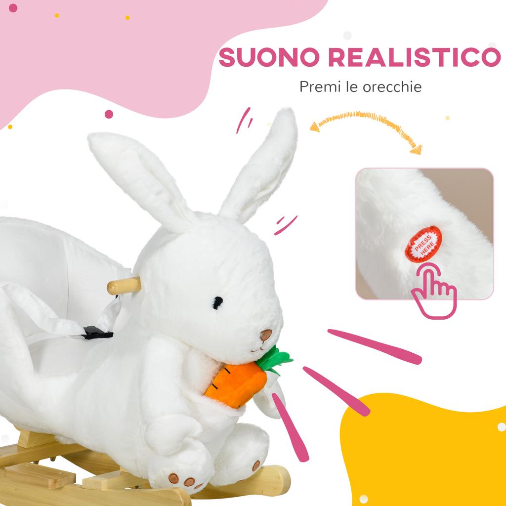 Rabbit Rocking Animal with Sounds and a Safety Harness. 60x33x50cm. White