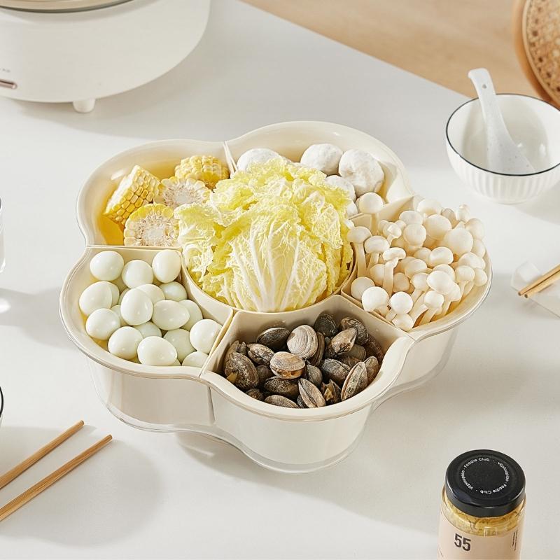 Multi Compartment Kitchen Basket with Draining Function for Hot Pot Parties Vegetable Platter Divided Serving Tray