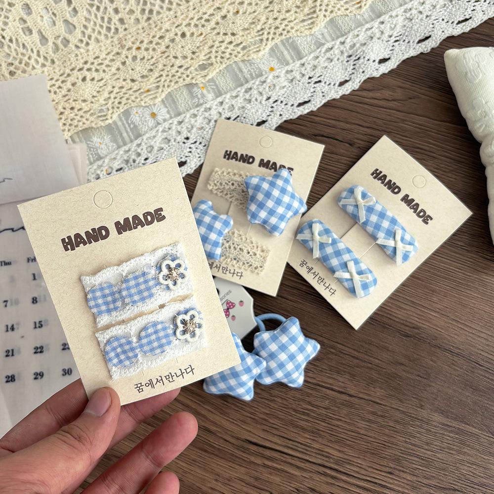 Kinder Koreanischer Stil Spitze Kante Blaue Schleife Haarspangen