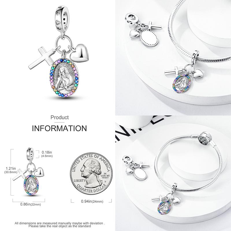 Copper Wings Sister Cross Pendant Charms Fit Original 4Mm Aperture Bracelet Charm Beads Necklace Diy Female Jewelry