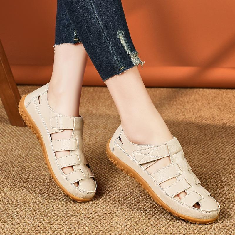 Large Size Sandals Spring Hollow Out Pit Hole Women's Shoes Thick Bottom Waterproof Mom Shoes Flat Bottom Beach Sandals