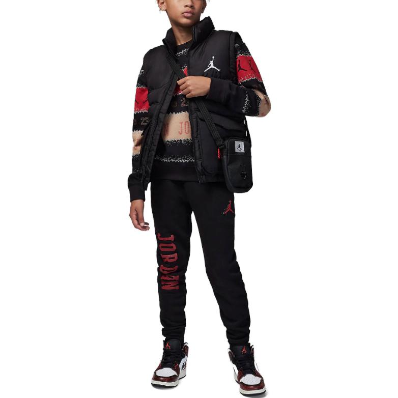 Jordan Letter Crew Neck Long Sleeve Sweatshirt Kids Tops Black FV5658-010