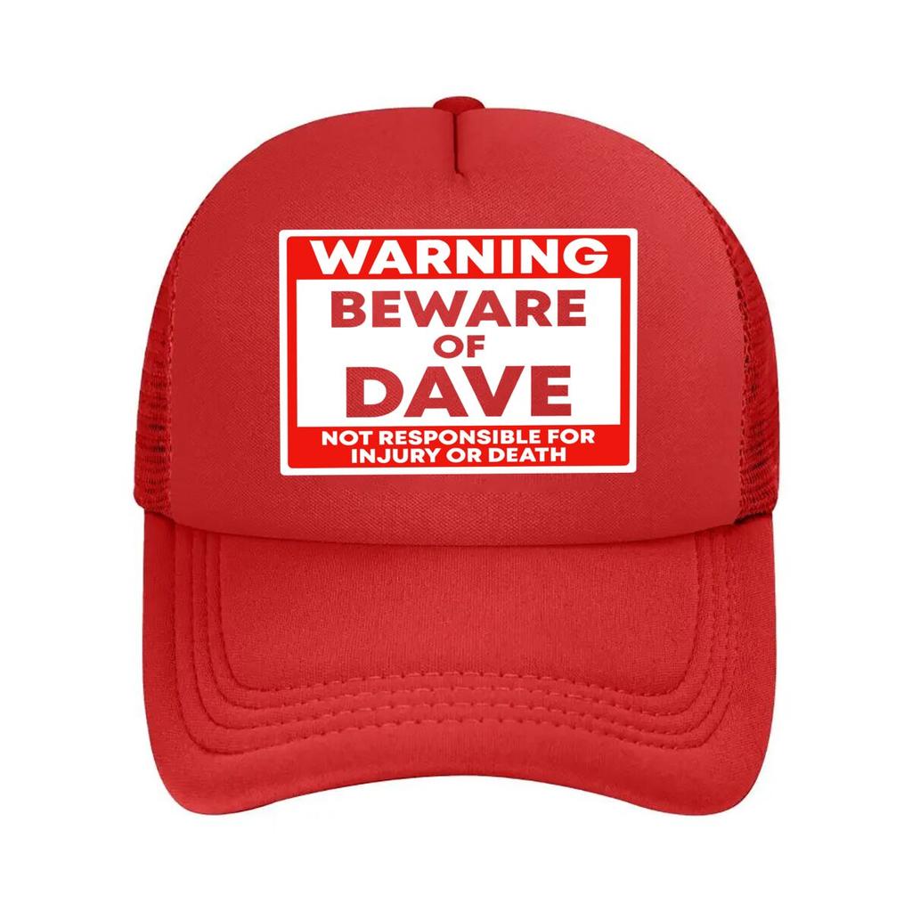 Funny BEWARE OF DAVE Vintage Cap with Dave Warning Print  Adjustable Retro Driver Hat for Unisex  W  Mesh Baseball Cap