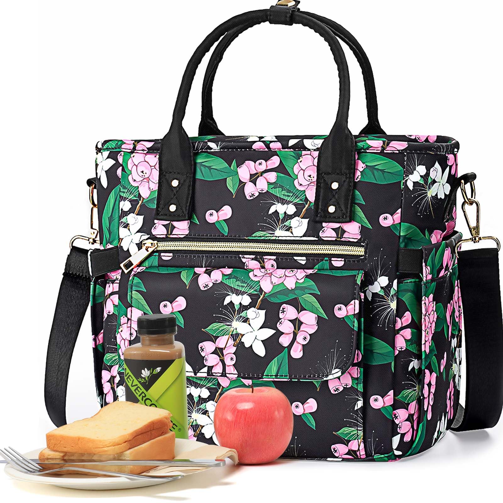 

GLORIEROO Deluxe Large Insulated Lunch Bag Box for Women Leakproof Waterproof Cooler with Multi Pockets and Detachable Straps for Work Picnic Teachers