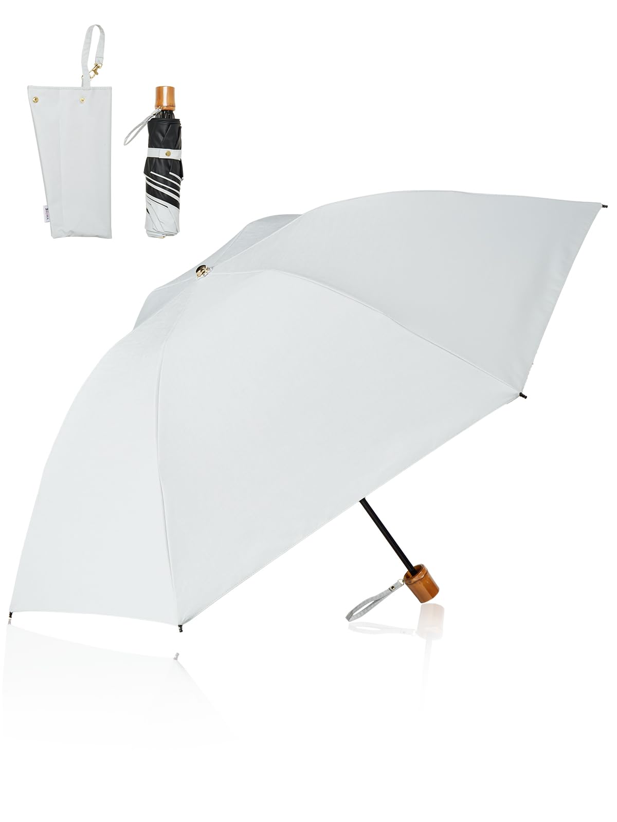 

KIZAWA Складной шелковистый глянцевый 55 см зонт от солнца с УФ-защитой, полный нагрев, ветрозащитный, ткань, ребра, ручка в бамбуковом стиле, защита, 100% блокировка, складной,