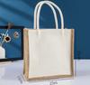 Blank Jute Shoulder Shopping Bag with Cotton Rope Handles for Grocery and Everyday Use
