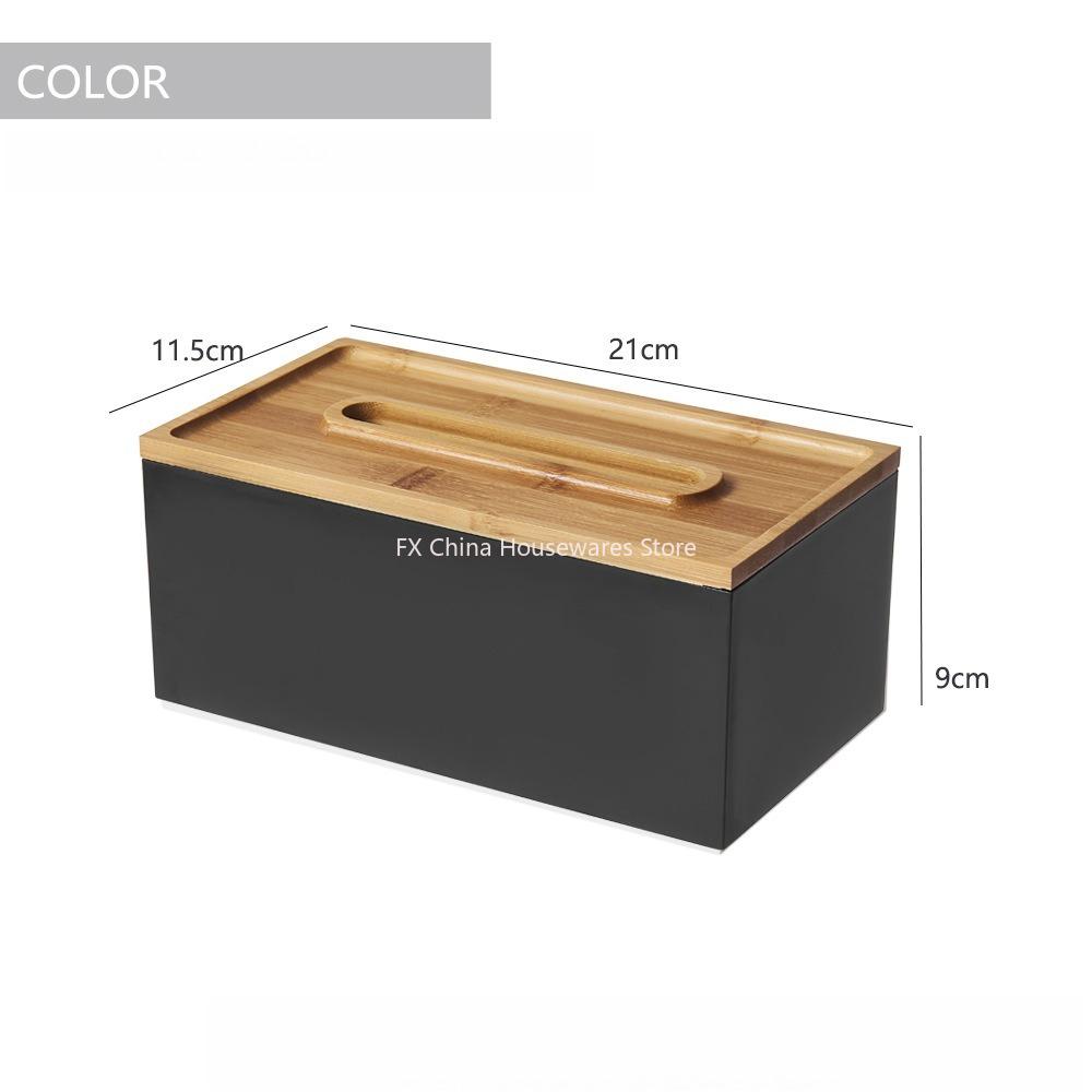 Japanese Style Bamboo Lid Tissue Box Holder - Plastic Desktop Organizer for Living Room, Bathroom, Office, Kitchen Storage
