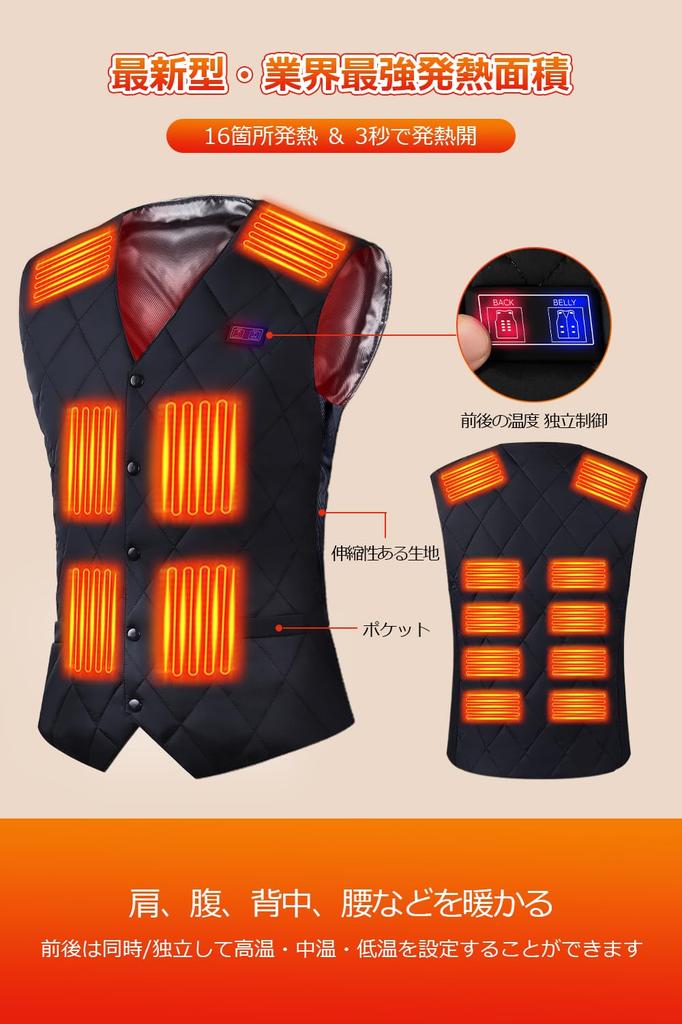 Jelva Electric Heated Vest with 40800mAh Fiber Electric Heated Jacket for Men and Slim Independent Front and Back 3 Temperature Fully and Fast