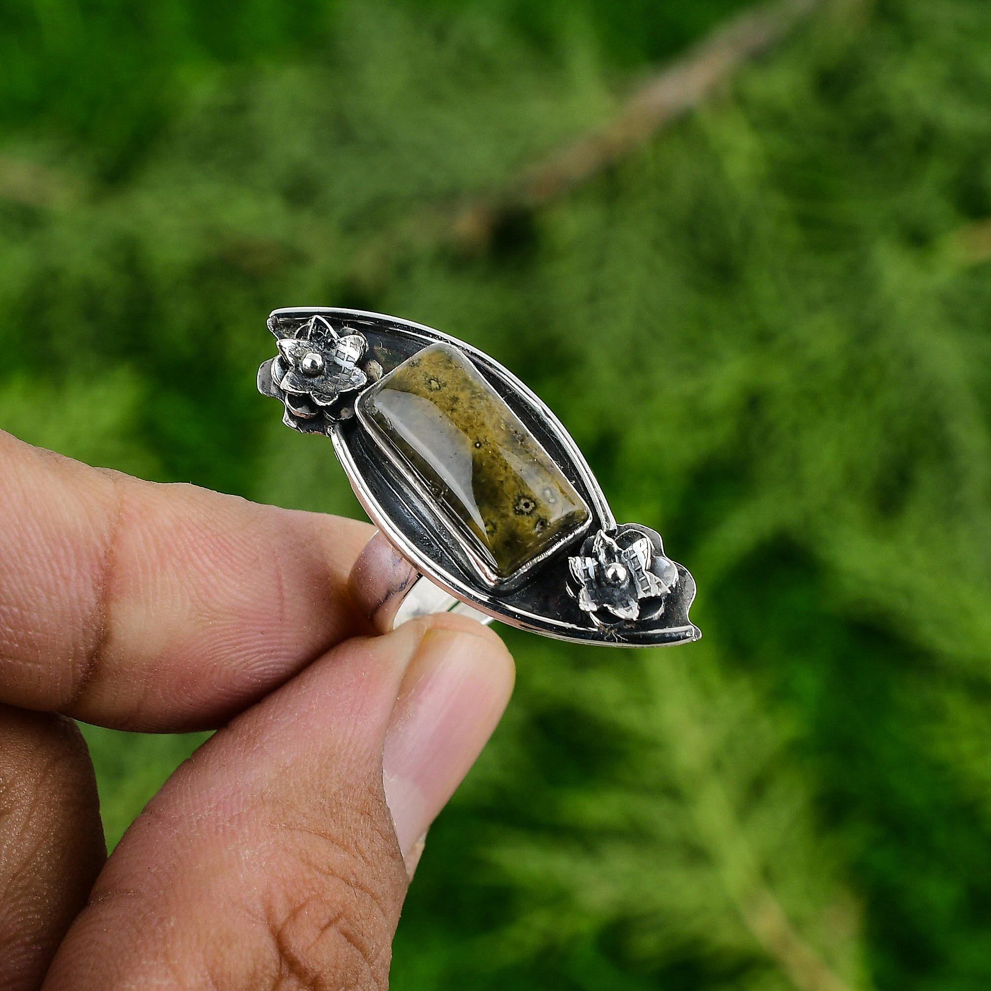 

Натуральный Океанический Яшма Заявление Цветок Регулируемое Кольцо Серебро 925 пробы Для Женщин Adjustable