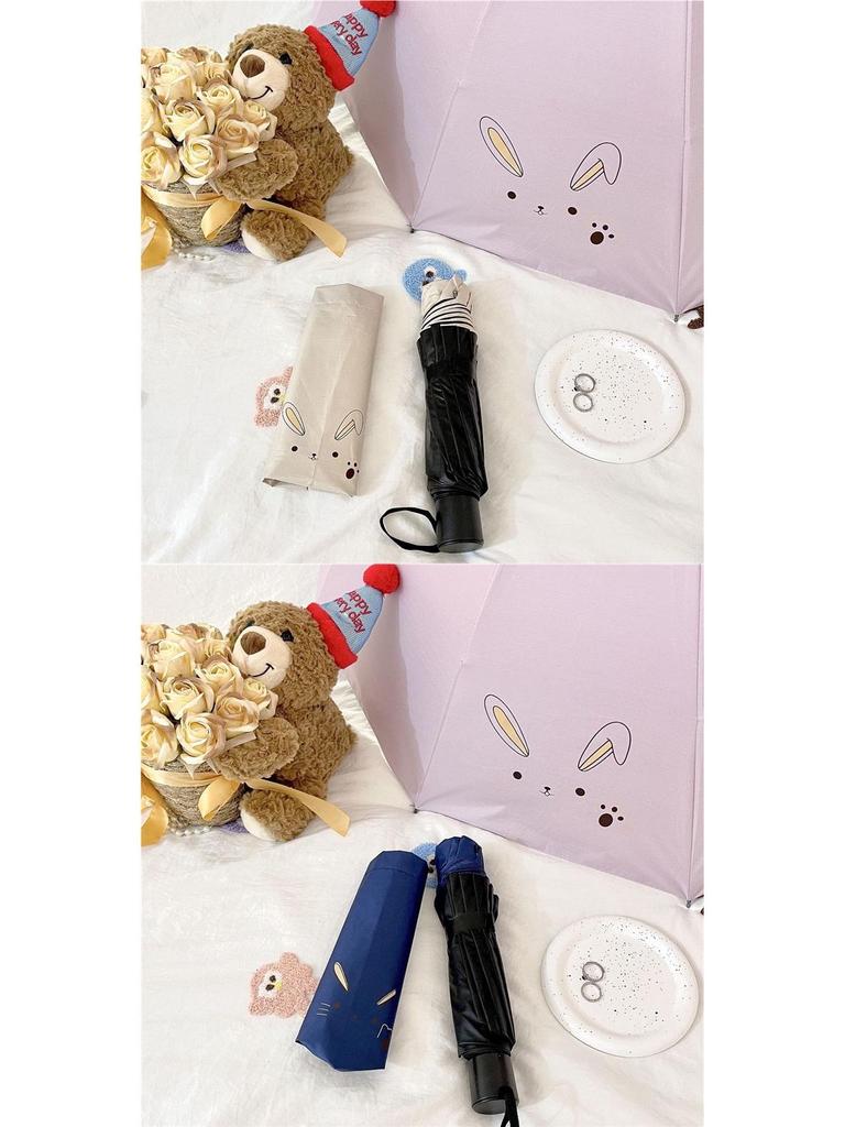 Reinforced 10-Rib Minimalist Vinyl Umbrella - Double Person, UV Protection, Bunny Macaron Color, Student-Friendly.