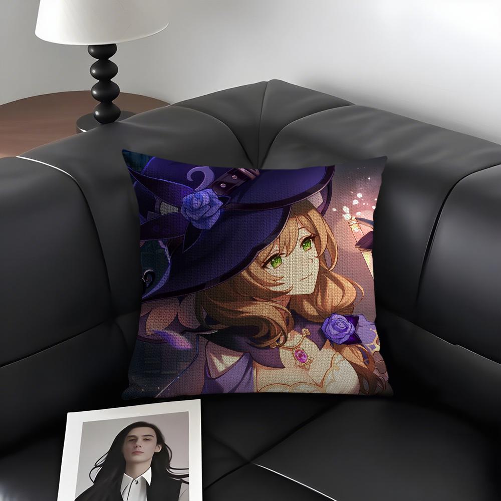 Lisa Cute Genshin Impact Cushion Cover Natural Linen Organic Fabric Double-Sided Printing Sofa Home Decor Gift Pillow Case