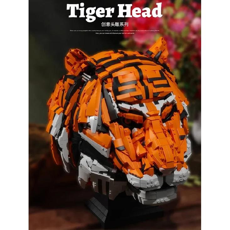 3000PCS The King of Beasts Tiger Head Model Building Blocks DIY Animal Construction Set Bricks Home Decor Gift For Friend