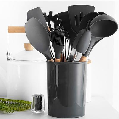 Black Silicone Cooking Utensils Set Non-stick Kitchenware Spatula Shovel Egg Beaters Wooden Handle Kitchen Cooking BBQ Tool Set