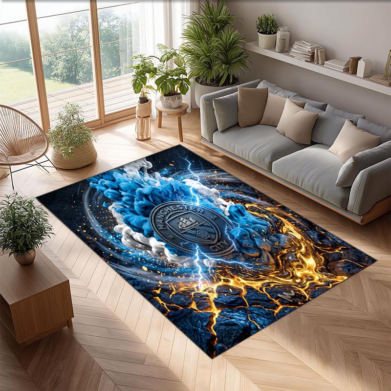 Manchester City Printed Flannel Area Rug Non Slip Soft Polyester Floor Carpet Indoor Decor Mat for Bedroom Living Room Sofa