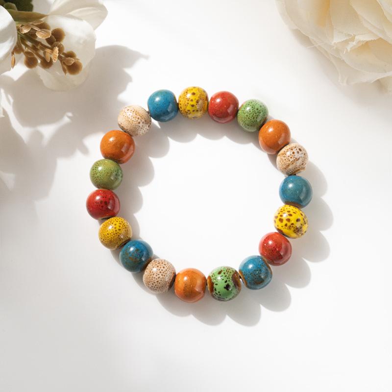 Retro Ceramic Bracelet - Chinese Style, for Both Men and Women, with Colorful Beads, Simple Design Hand Chain