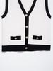 2025 Summer Color Block V-neck Knit Vest with Metal Button Embellishments