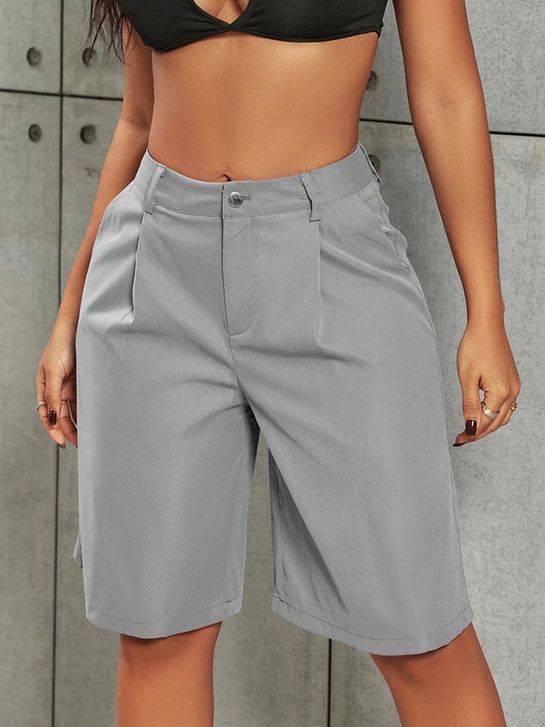 Rose Beauty A Street Casual Solid Elastic Drawstring Waist Baggy Wide Leg Cargo Shorts Spring Outdoor Outfits