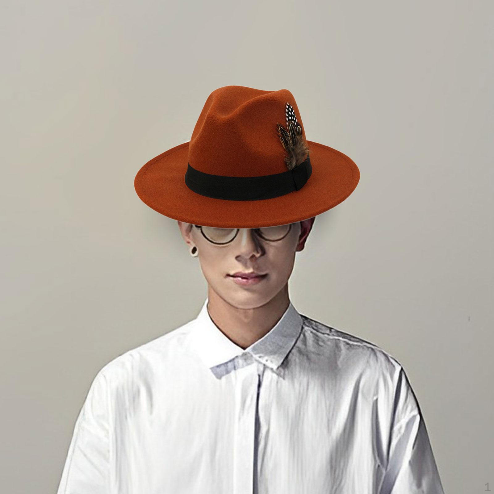 

Модная шляпа федора, удобная в носке, подходит для головы 58 см, с искусственным пером Maroon