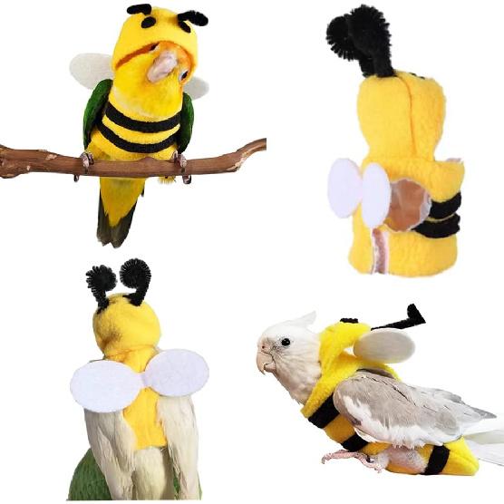 Anelekor Halloween Pet Birds Costume Small Animals Clothes Birds Cosplay Outfit Bee Shaped Hoodies for Parrots n Greys Parakeet Cockatiel Sun Conure