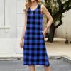 Women's fashion casual sleeveless button plaid print dress with pocket