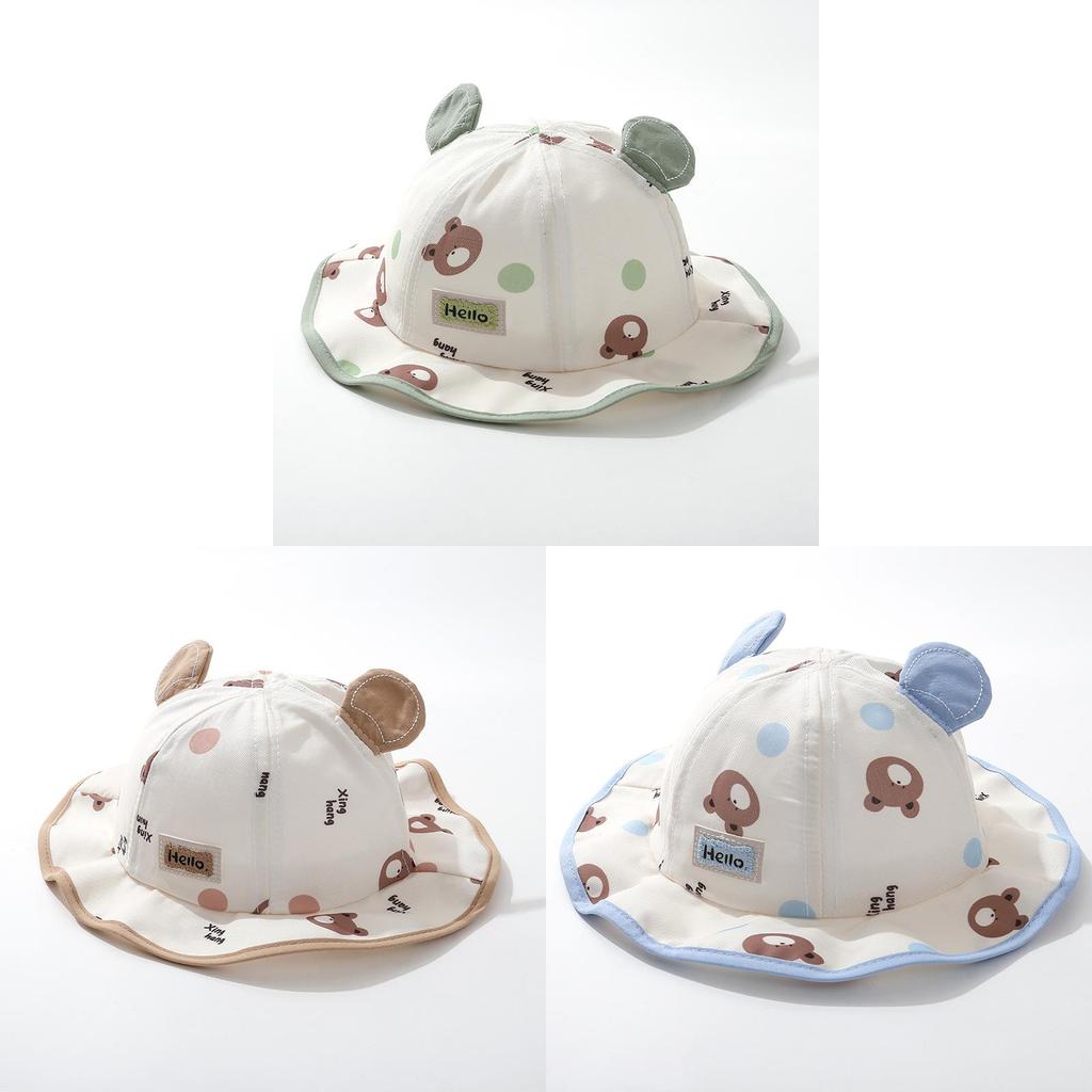 Kids Sun Hat With Large Brim Cotton Cartoon Bear Pattern For Baby Sun Protection