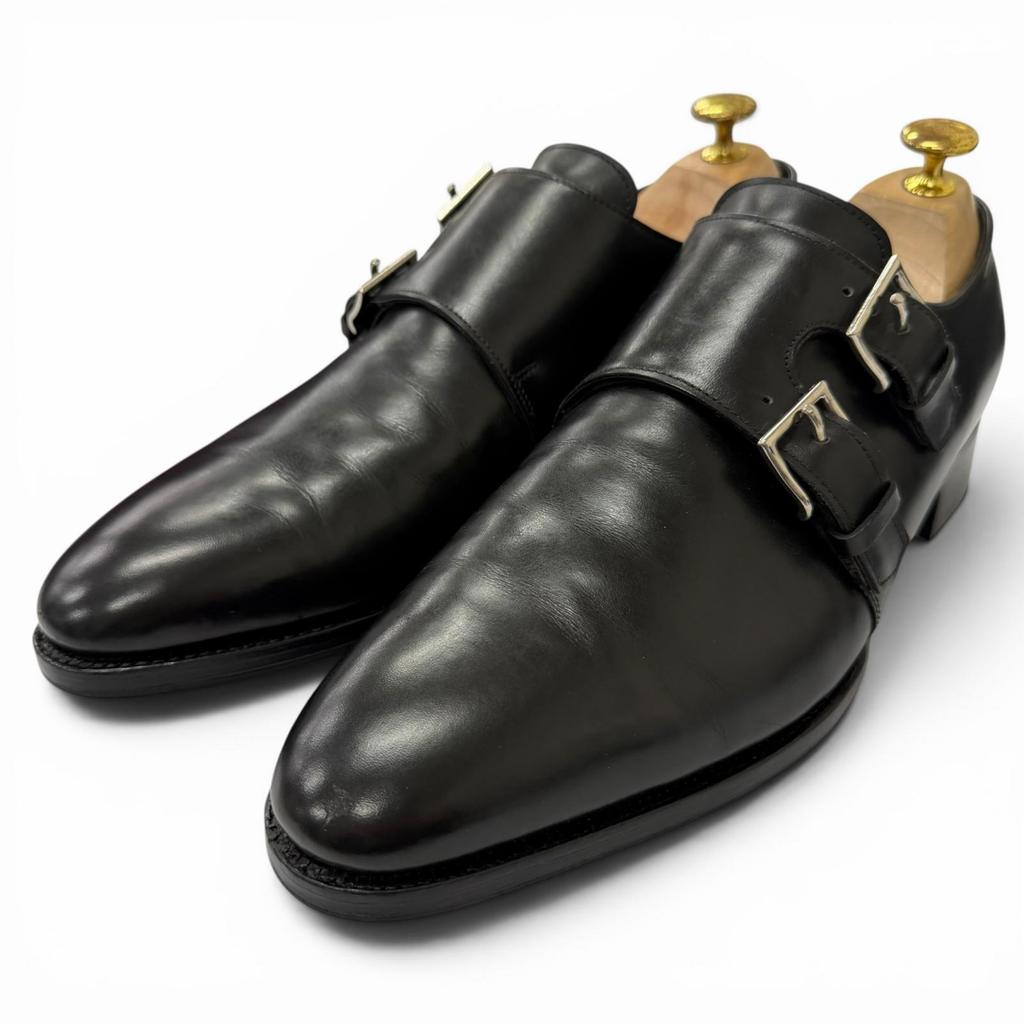 Great John Lobb Dress shoes NASEBY Double monk strap black leather mens 8.5 Used