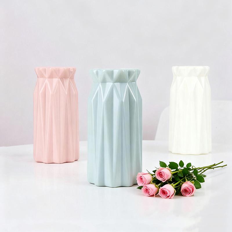 1 Pcs Nordic Flower Vase Imitation Ceramic Plastic Flower Vase Living Room Desktop Decoration Wedding Centerpiece Arrangement