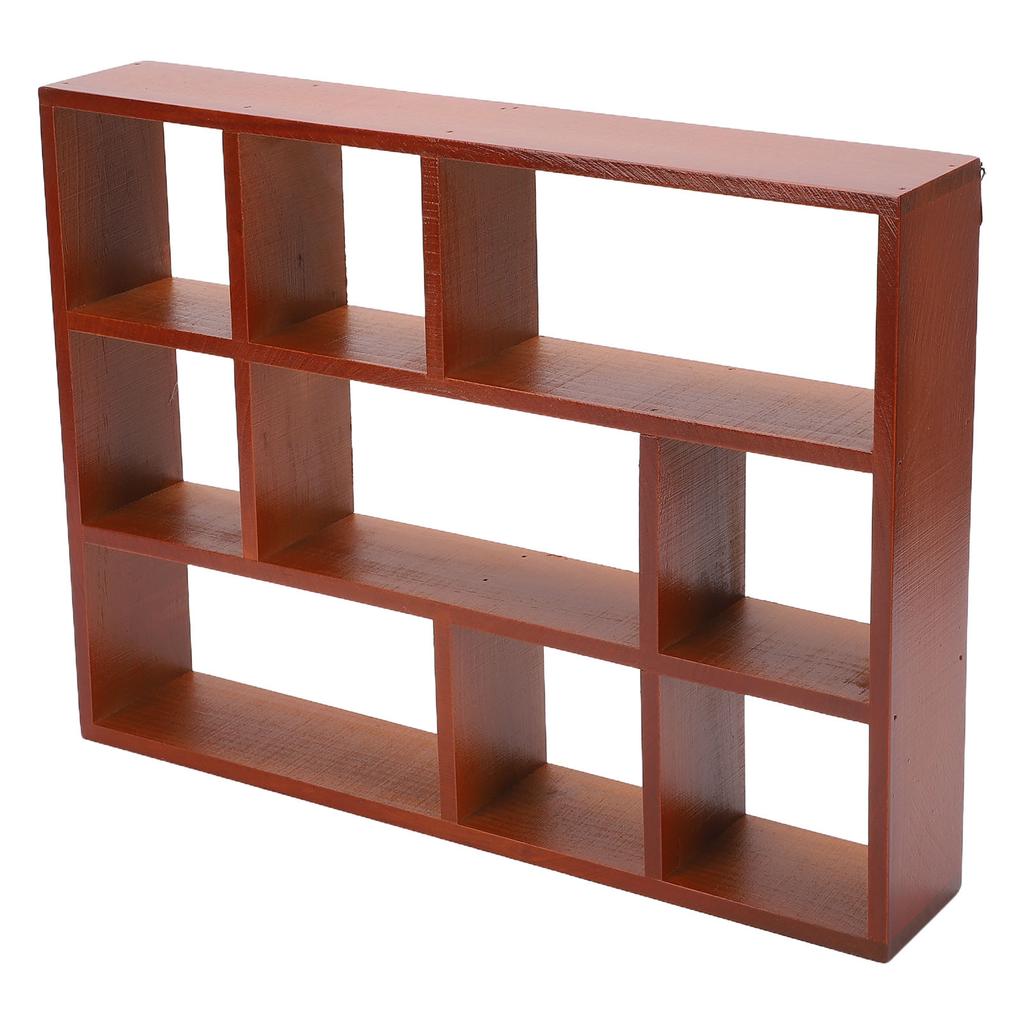 Wooden Wall Desktop Shelf 9 Compartments Multifunctional Vintage Wooden Wall Shelf Makeup  
