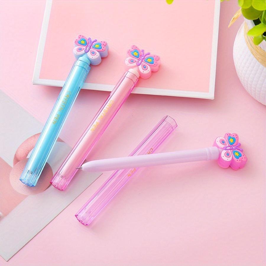 Back To School 10pcs 0.5mm Cartoon Imitation Crystal Butterfly Shape Neutral Pen, Durable School Learn Double Pen Rod Water-based Pen for Awarding