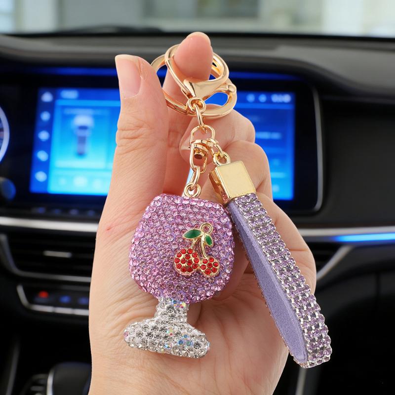 Shining Diamond Inlay Glass Cup Key Chain Car High-End Key Ring Lady Bag Delicate Pendant Ornaments Jewelry