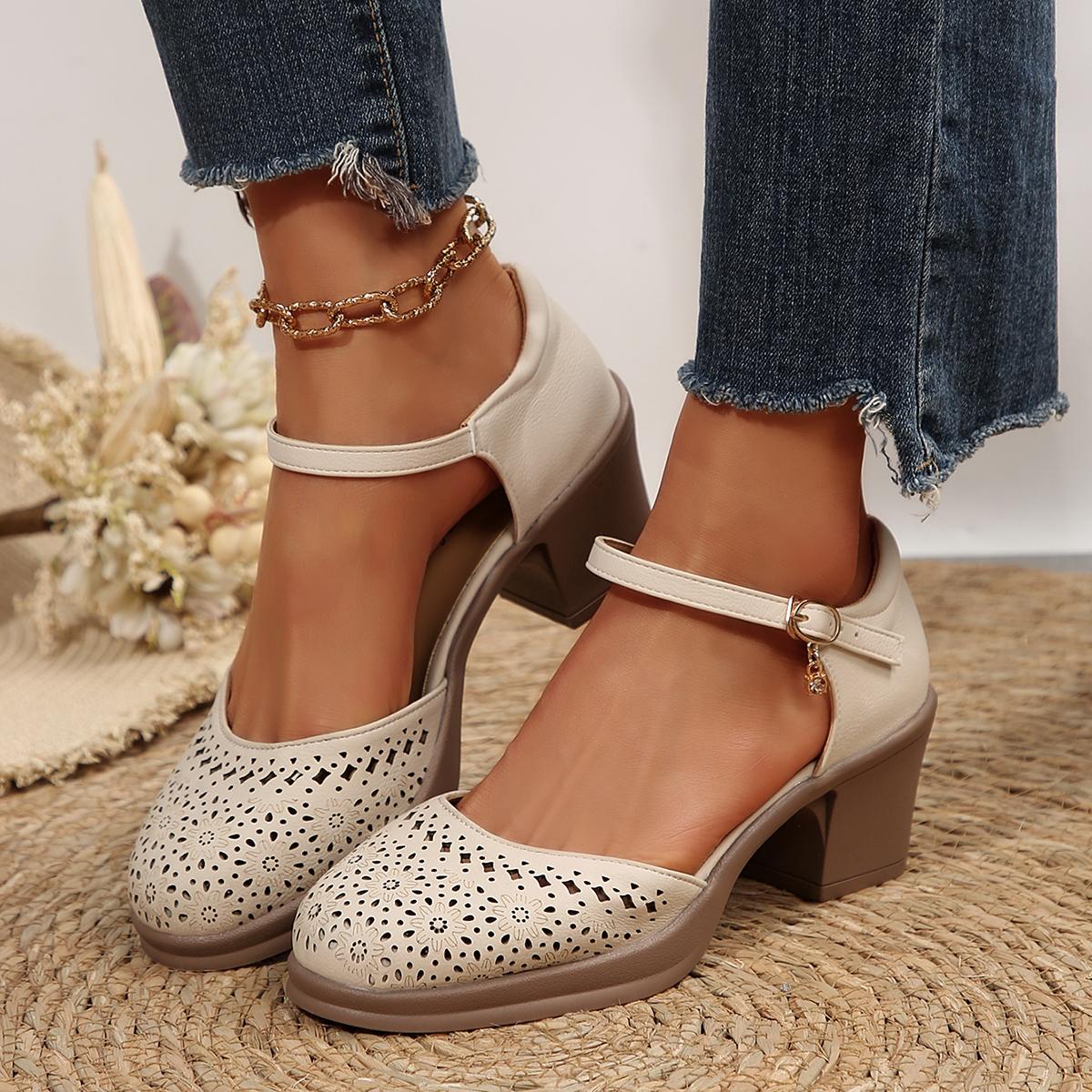 

Fashionable Thick Heel Buckles on The Outside Elegant Casual Sandals for Women Summer New Comfortable Baotou Banquet High Heels 36 бежевый