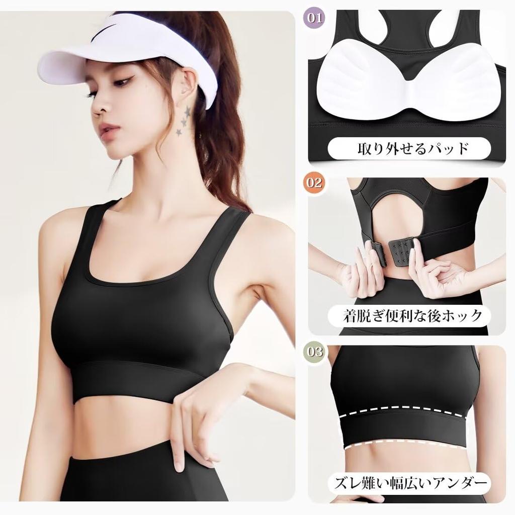 THREEGUN Yoga Wear Sports and Tights for Fitness and Fitness Size Women's Set, Bra, (Black, L)