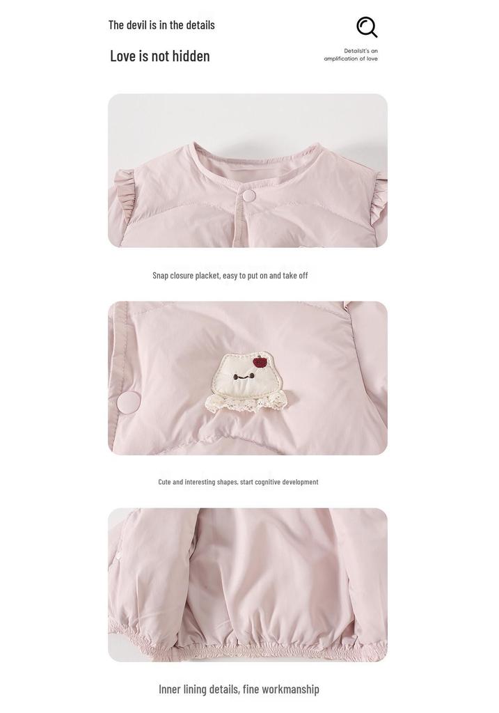 Infant Girls' Lightweight Cartoon Down Jacket - Warm Long Sleeve Outerwear for Autumn/Winter