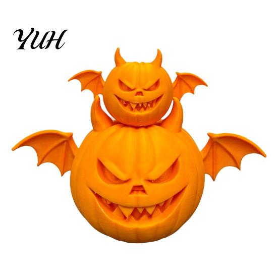 3D Printed Pumpkin Decor 2Pcs Demon Figurine, Devil Statue with Bat Carved Ornament Wings & Horns, Spooky Sculpture for Halloween Party Decoration