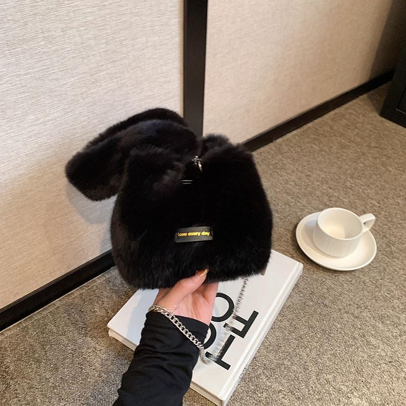 2023 New Small Plush Bag Women Crossbody Chain Shoulder Handbag Soft Furry Bucket Bag