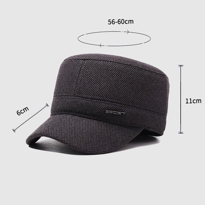 Middle-Aged and Elderly Cap Men's Woolen Flat Cap Autumn Winter Warm Father's Cap Thick Ear Protection Cap