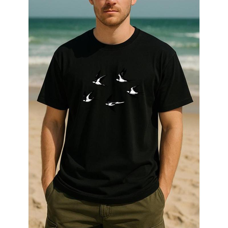 

European Size Flying Swallow Silhouette - A Gentle And Elegant Style Suitable for All Seasons.Pure Cotton T-shirt.Perfect for Daily Wear And Home Use 4XL чорний