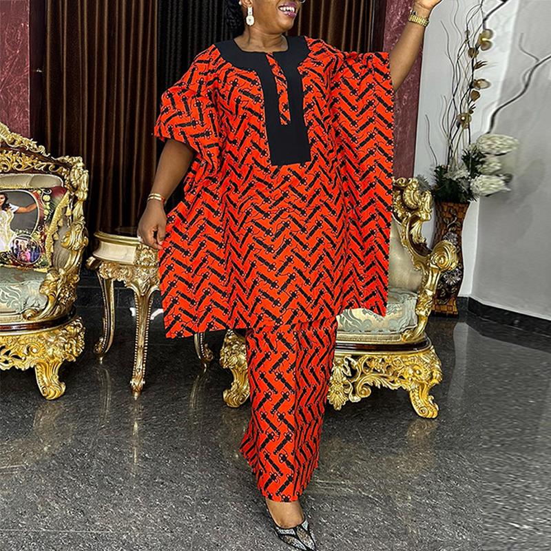 

Женские комплекты свободных топов и юбок больших размеров с круглым вырезом и короткими рукавами с принтом 5XL оранжевый