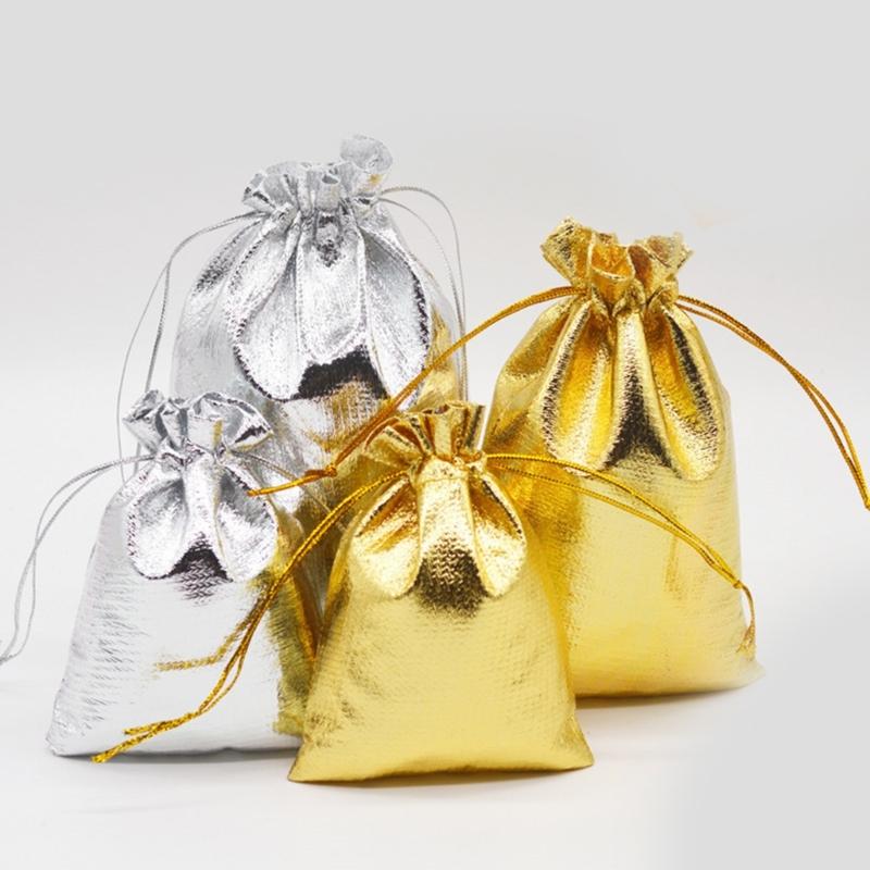 50 Stück Schmuckverpackung Stoffbeutel Gold Silber Tuch Kordelzug Geschenkverpackungsbeutel 7x9cm 9x12cm Hochzeitsgeschenk Aufbewahrungsbeutel