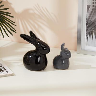 Figurines de lapin en céramique pour décoration intérieure (Ensemble de 2, noir et gris)